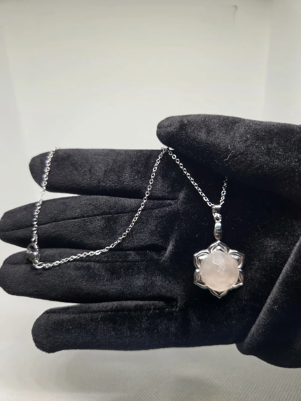 Flower Rose Quartz Gemstone in Stainless Steel